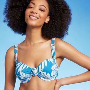 NWT Shade & Shore 34DD Push-Up Knot Detail Blue Floral Bikini Top Tropical